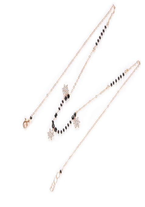 Gold Plated American Diamond Stone Studded And Beaded Mangalsutra