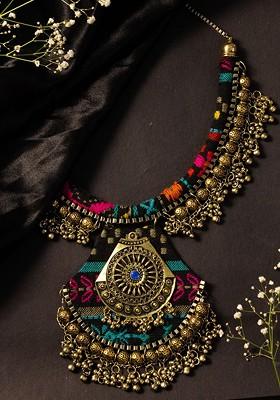 Gold Plated Artificial Stones Studded Statement Necklace