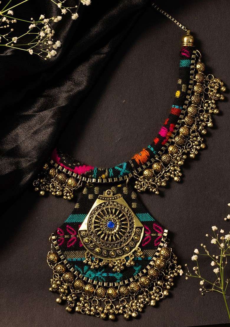 Gold Plated Artificial Stones Studded Statement Necklace - Indya