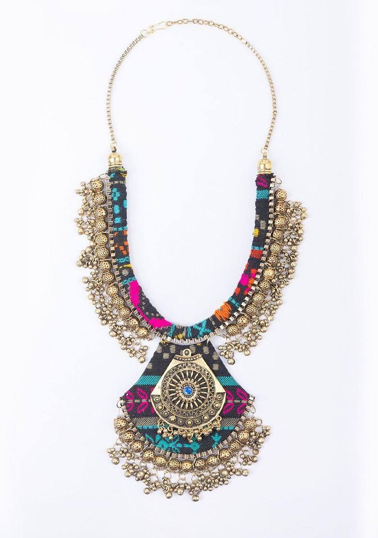 Gold Plated Artificial Stones Studded Statement Necklace