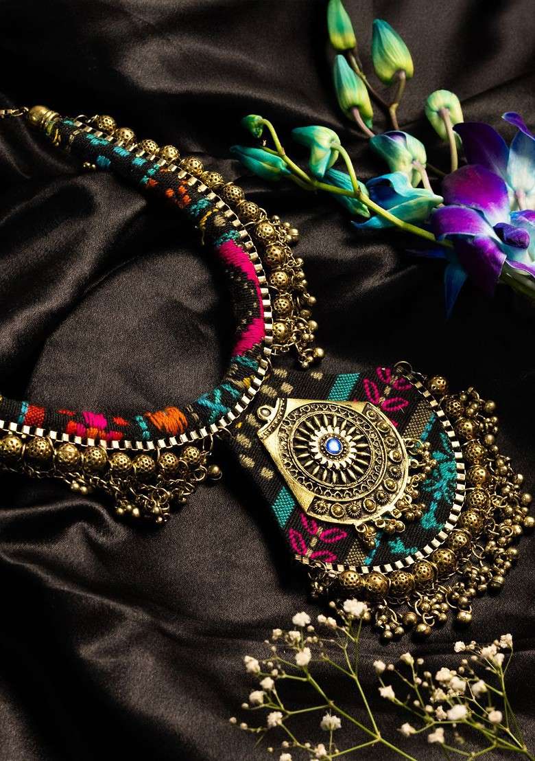 Gold Plated Artificial Stones Studded Statement Necklace - Indya