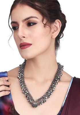 Silver Plated Oxidised Ghungroo Statement Necklace