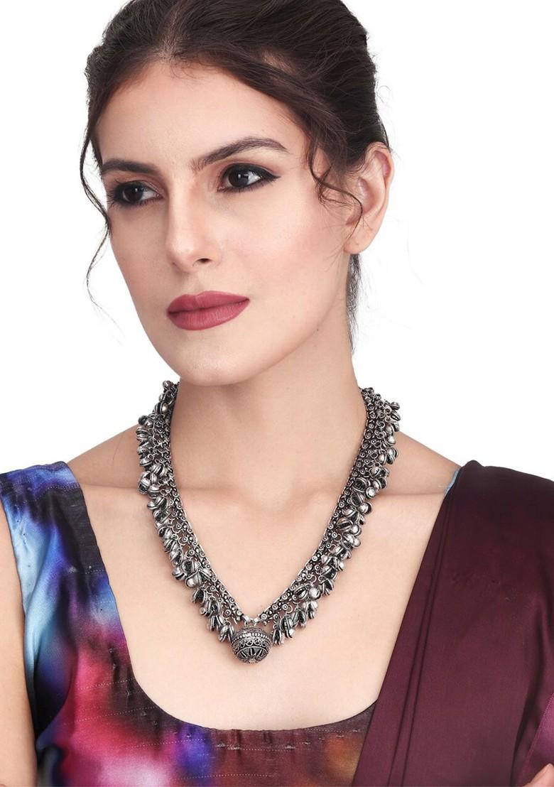 Silver Plated Oxidised Ghungroo Statement Necklace