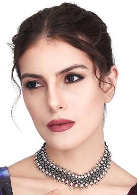Silver Plated Oxidised Statement Necklace