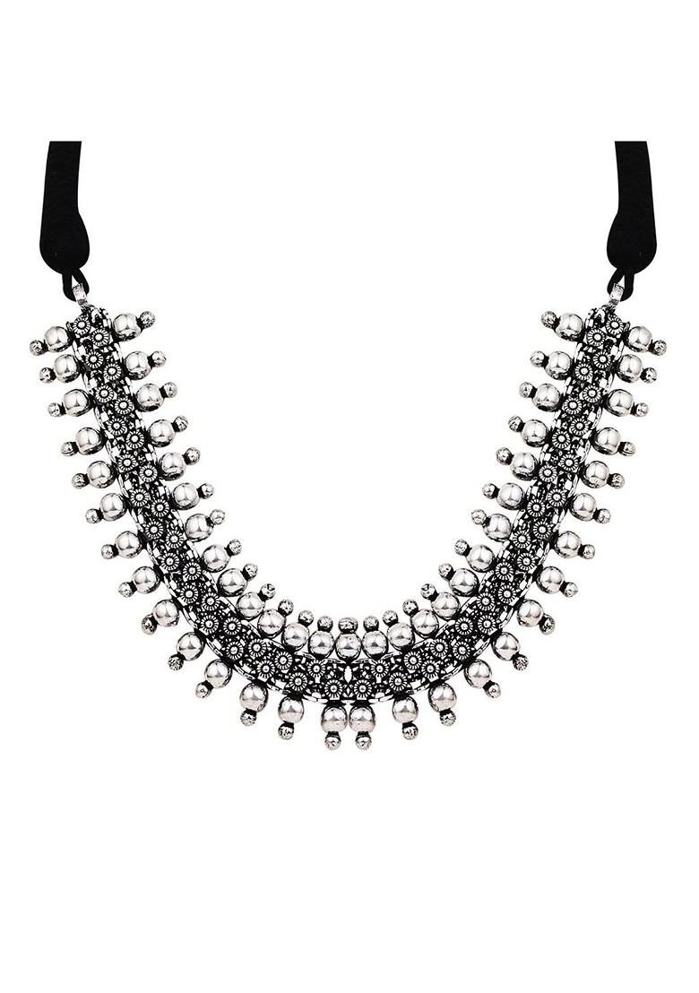Silver Plated Oxidised Statement Necklace