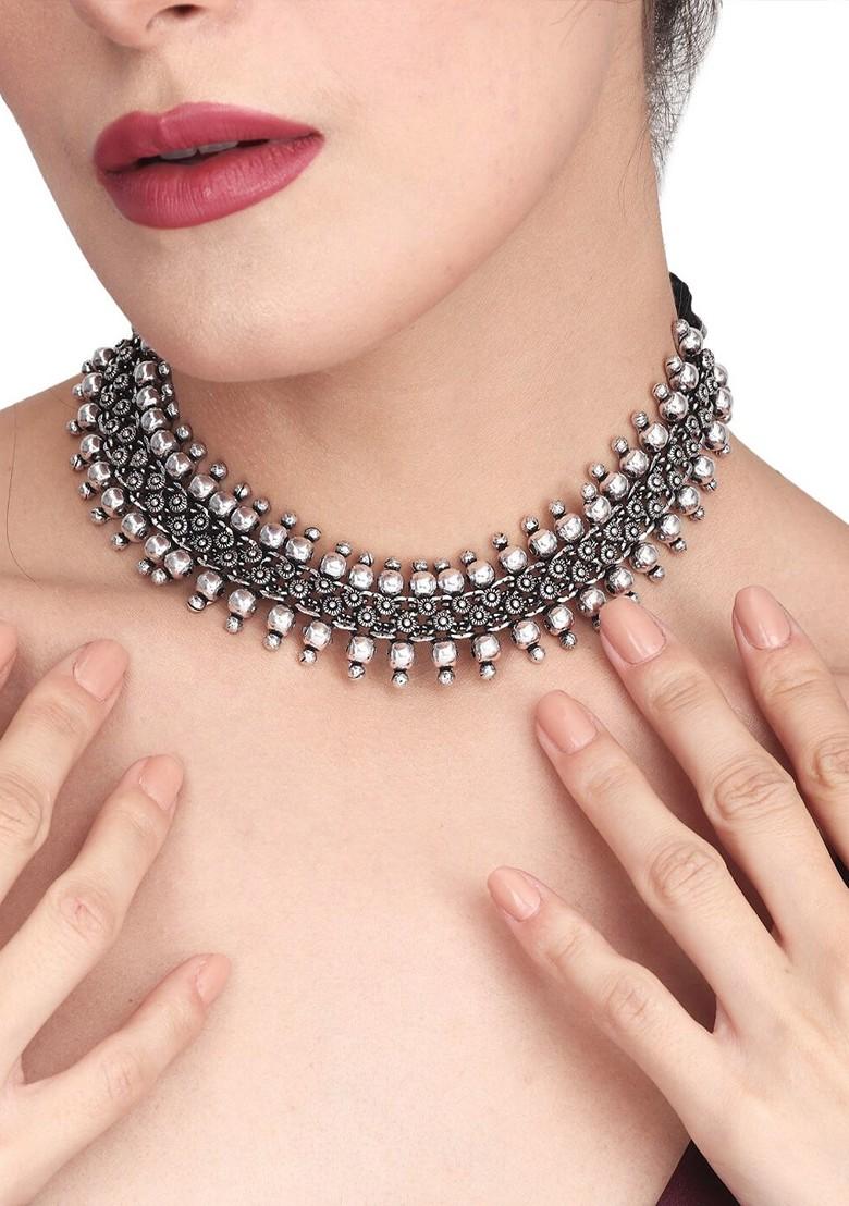 Silver Plated Oxidised Statement Necklace