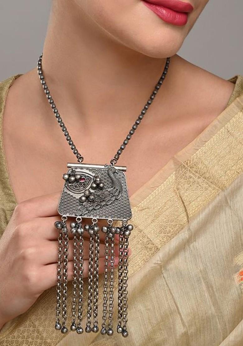 Silver Plated Oxidised Necklace