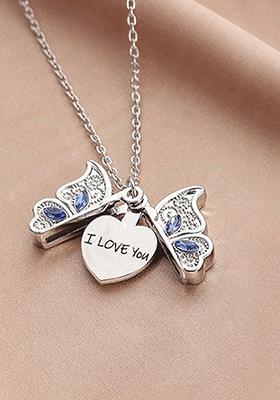 Silver Plated Butterfly And I Love You Pendant Chain Necklace
