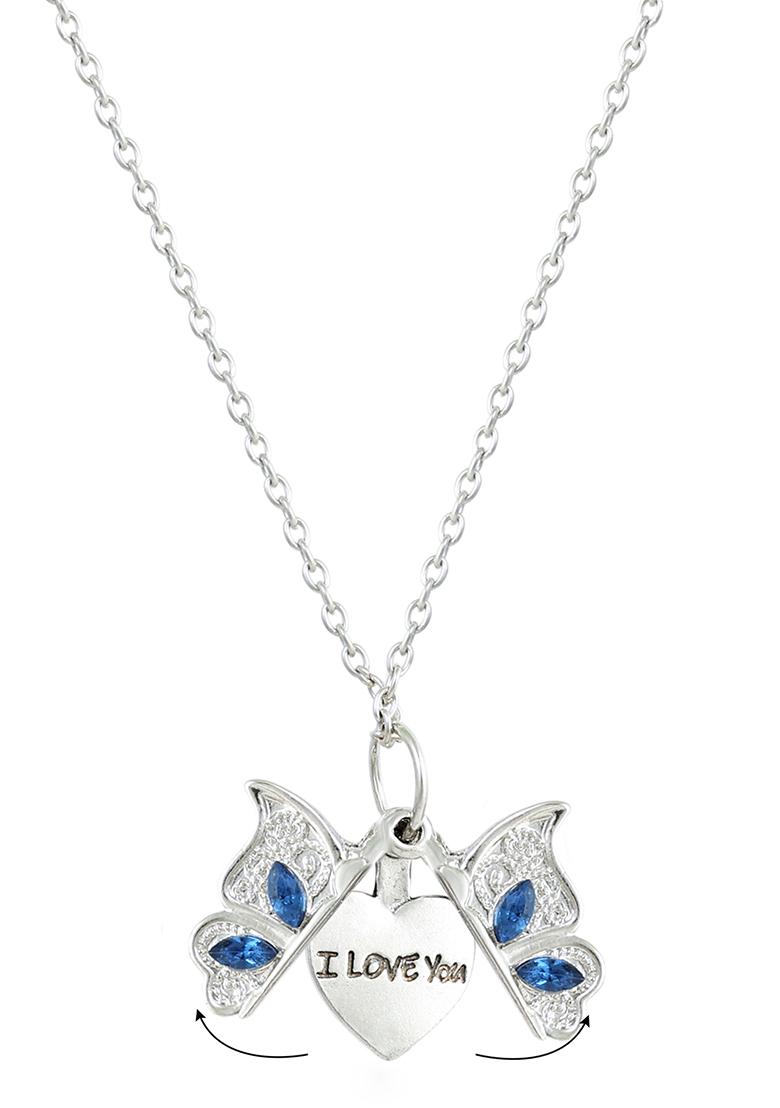 Silver Plated Butterfly And I Love You Pendant Chain Necklace