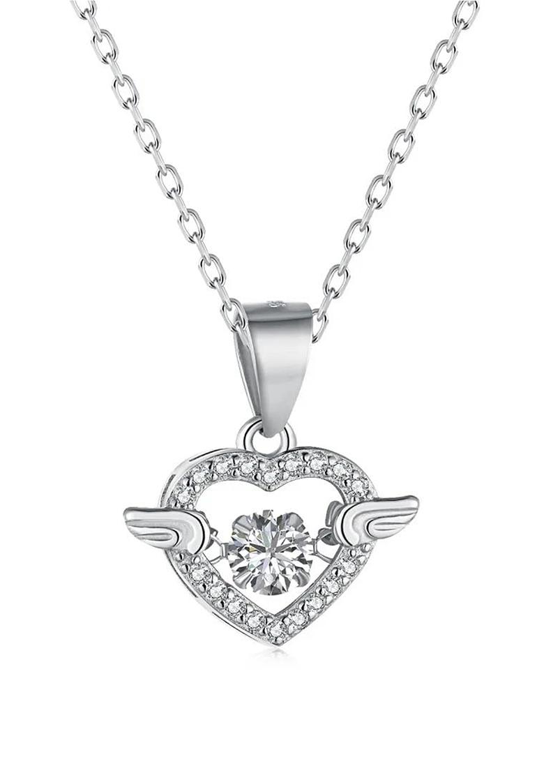 Silver Plated Stainless Steel Angel Wing Diamond Chain Necklace