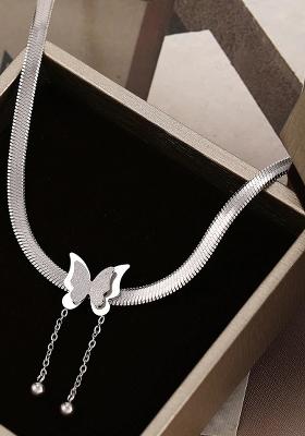 Silver Plated Stainless Steel Butterfly Chain Necklace