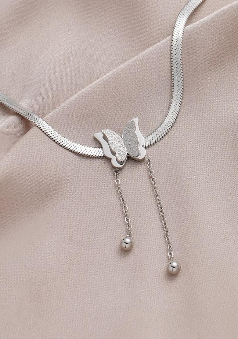 Silver Plated Stainless Steel Butterfly Chain Necklace