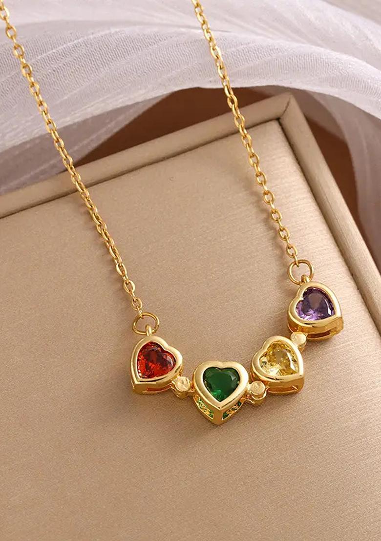 Gold Plated Stainless Steel Hearts Clover Magnetic Pendant Chain Necklace