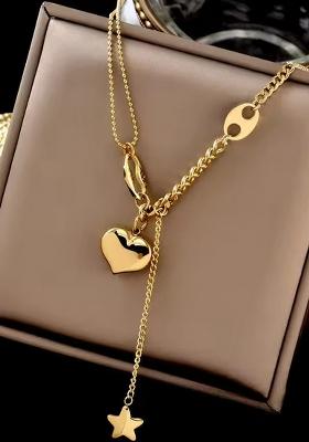 Gold Plated Heart Shaped Stainless Steel Pendent Chain