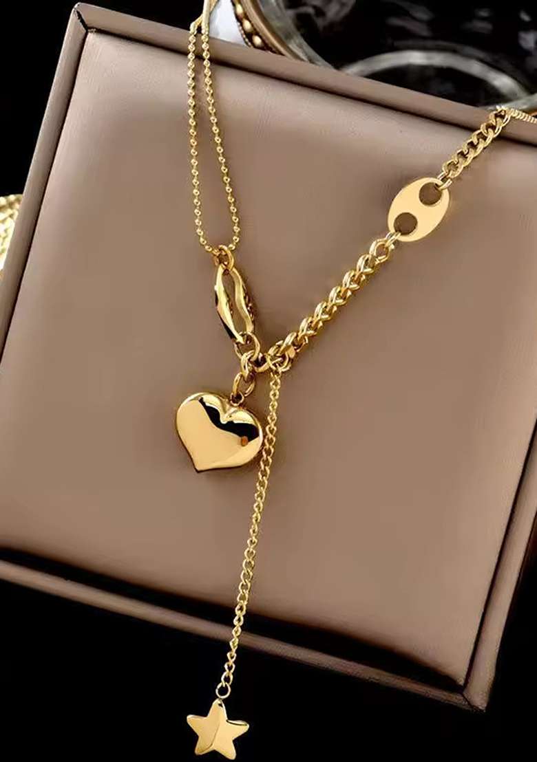 Gold Plated Heart Shaped Stainless Steel Pendent Chain - Indya