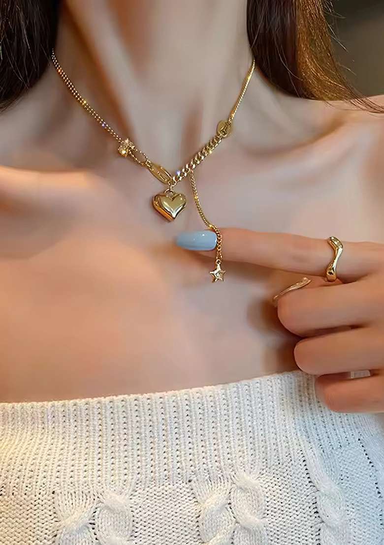 Gold Plated Heart Shaped Stainless Steel Pendent Chain - Indya