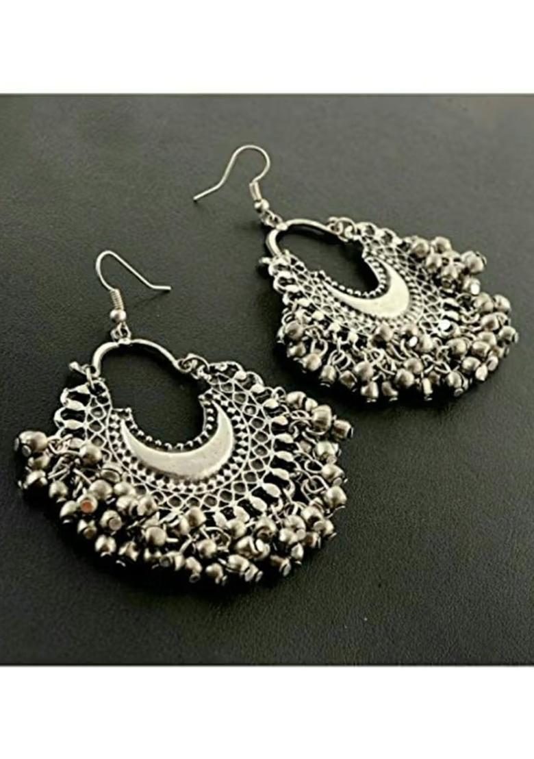 Silver Chand Style Long Necklace Set For Women