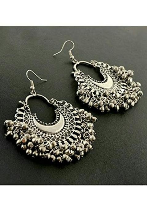 Silver Chand Style Long Necklace Set For Women