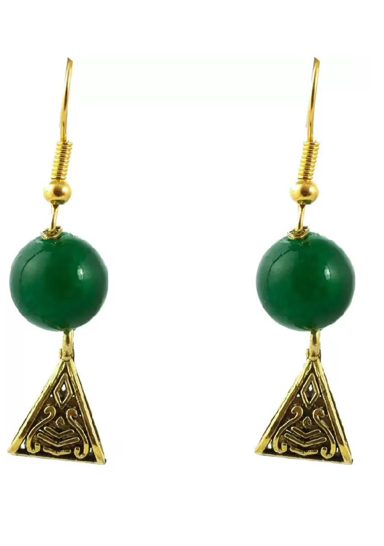 Green And Golden Triangle Beads Necklace For Women