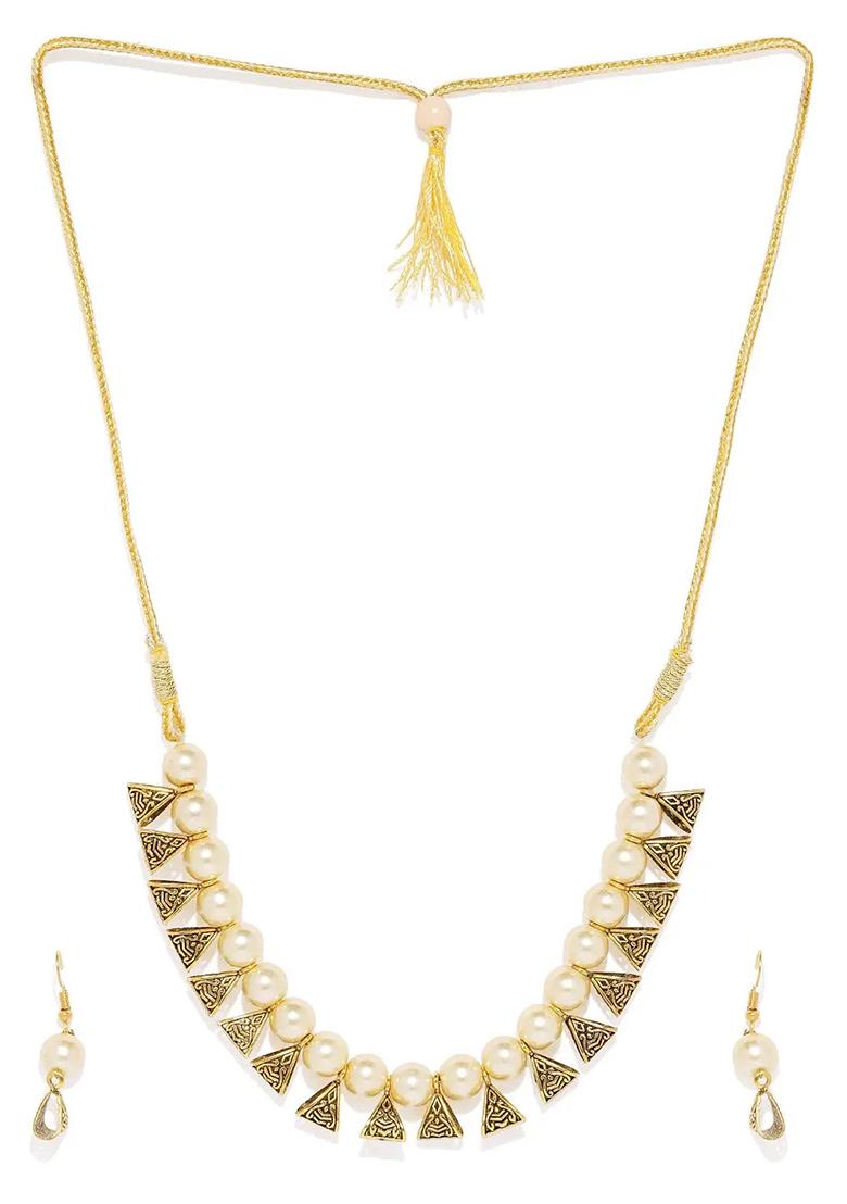 Cream And Golden Triangle Beads Necklace For Women