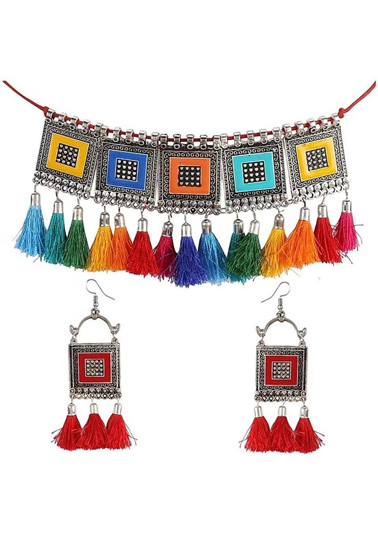Multi Square Tassel Long Necklace For Women