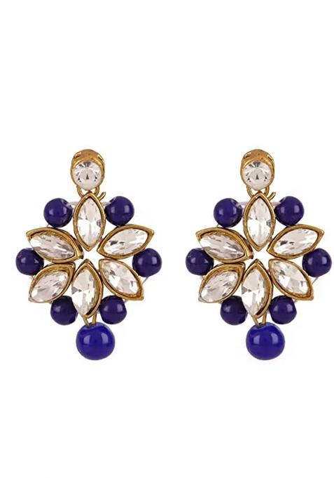 Golden Leaf And Blue Beads Necklace Set For Women