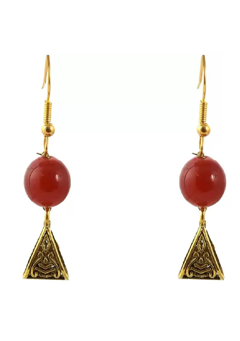 Maroon And Golden Triangle Beads Necklace For Women