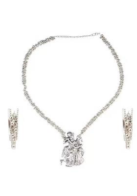 Radha Krishna Long Necklace With Bali Earrings For Women