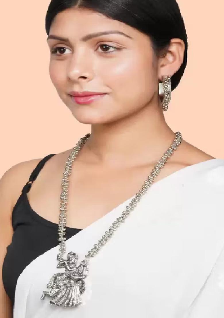 Radha Krishna Long Necklace With Bali Earrings For Women