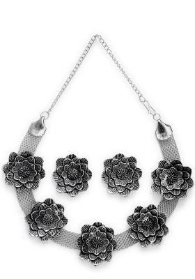 Oxidised Flower Design Choker Necklace For Women