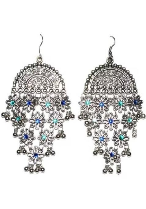 Blue And Green Dots Flower Choker Necklace For Women