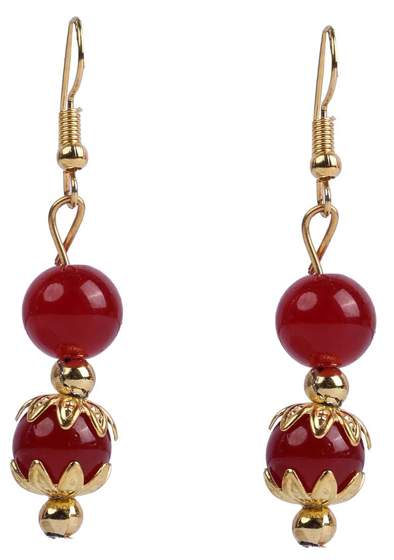 Maroon And Golden Beads Morpankh Flute Pendant Necklace For Women