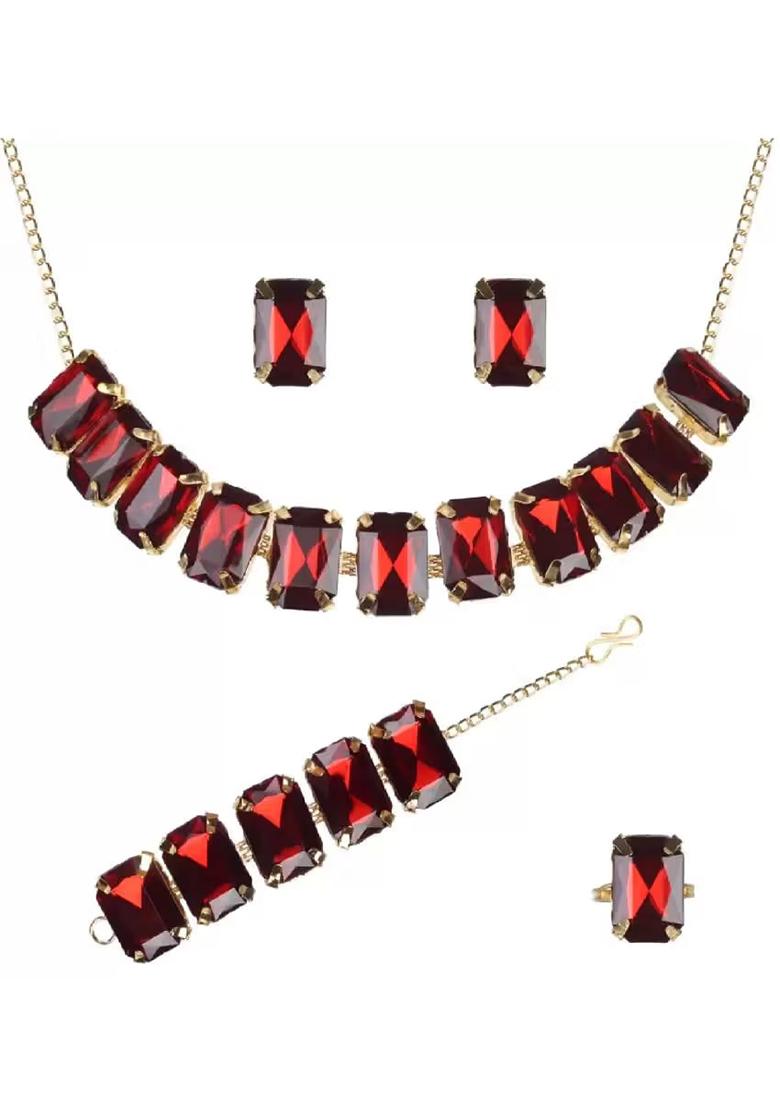 Maroon Square Kundan Choker Necklace Set For Women