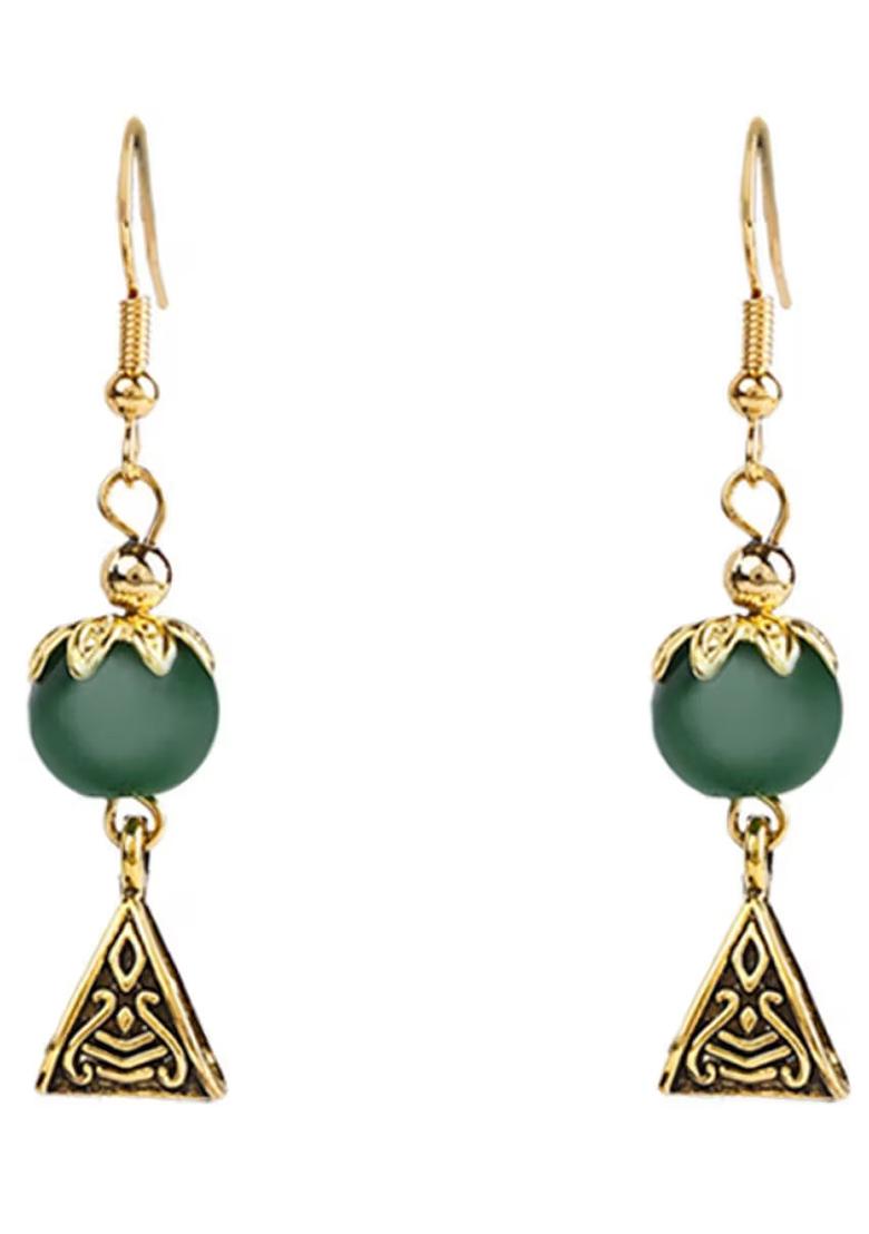 Green And Triangle Beads Radha Krishna Pendant Necklace For Women