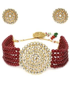 Maroon Choker With Round Big Centerpiece For Women