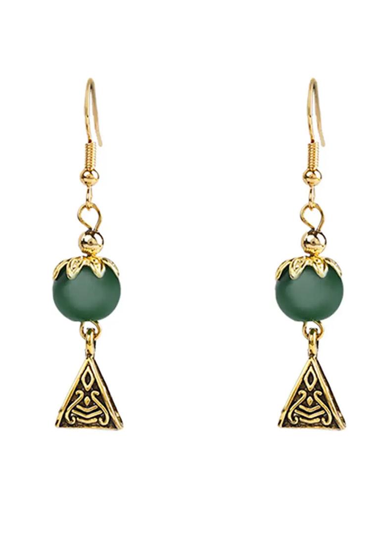 Green Beads Triangle Ganesh Pendant Necklace For Women