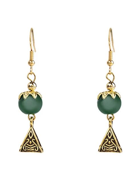 Green Beads Triangle Ganesh Pendant Necklace For Women