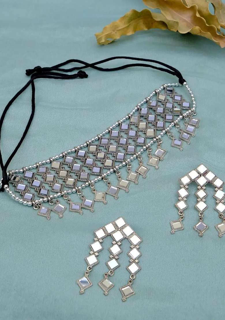 Mirror Work Designer Choker Necklace For Women - Indya