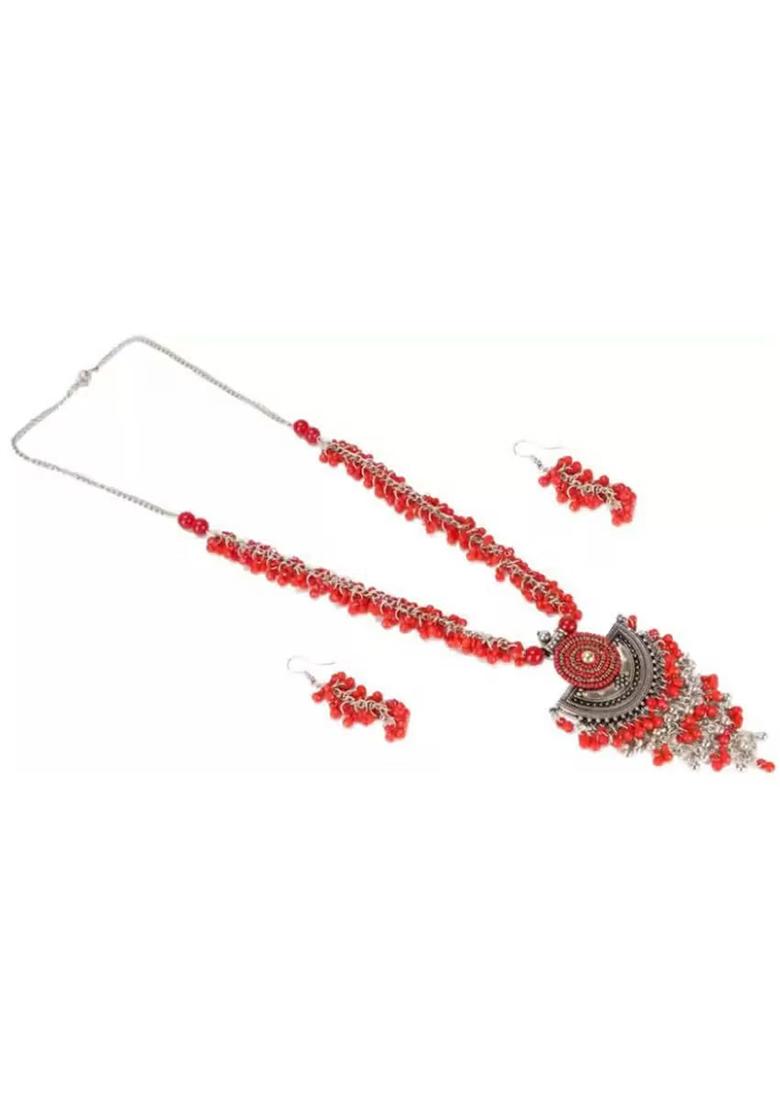 Red Boho Drop Long Pendant Necklace For Women