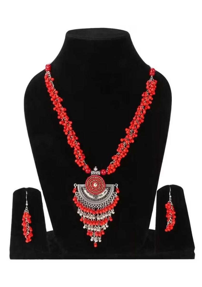 Red Boho Drop Long Pendant Necklace For Women