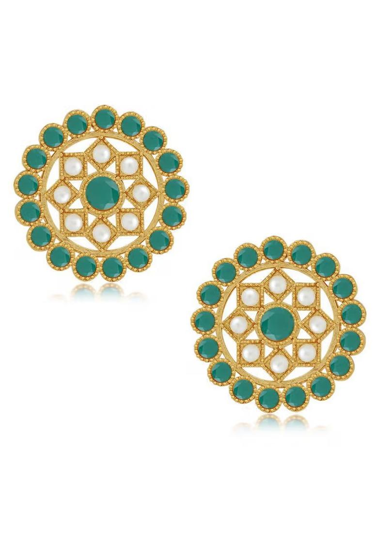 Green And Golden Round Center Choker Necklace For Women