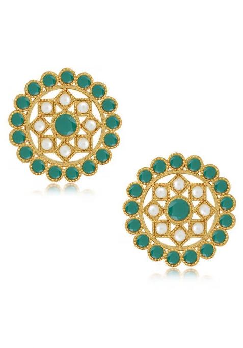 Green And Golden Round Center Choker Necklace For Women