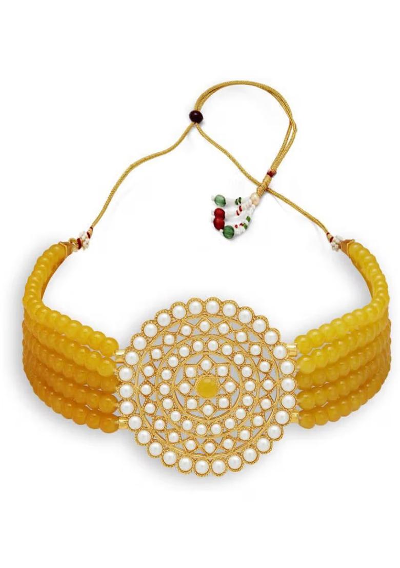 Yellow Round Center Designer Choker Necklace For Women