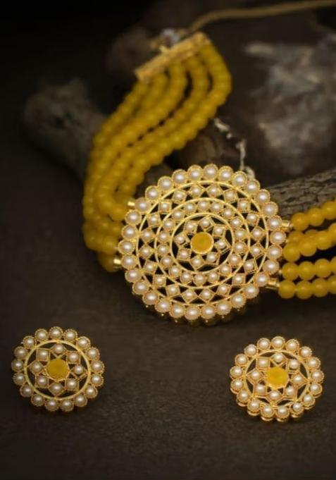 Yellow Round Center Designer Choker Necklace For Women