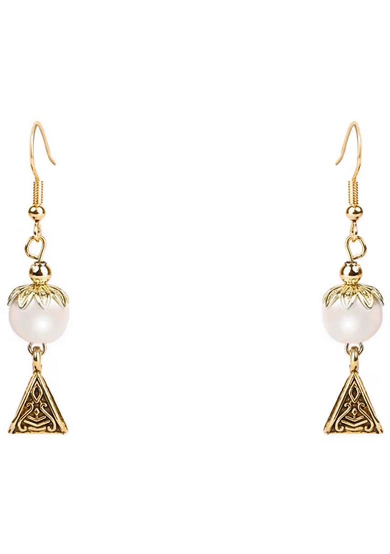 Cream Golden Triangle Beads Radha Krishna Pendant Necklace For Women