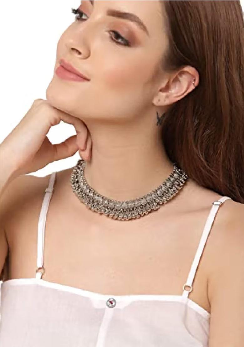 Oxidised Silver Ghunghroo Choker Necklace For Women