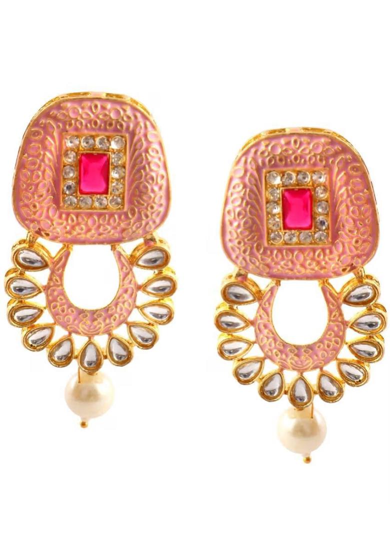 Pink Square Stone Choker Necklace Set For Women