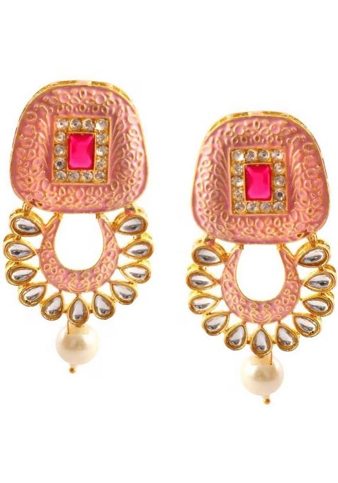 Pink Square Stone Choker Necklace Set For Women