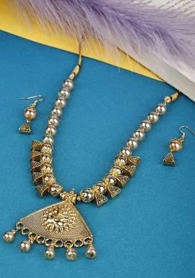 Golden Beads Triangle Ganesh Pendant Necklace For Women