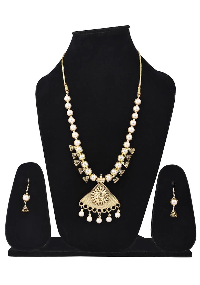 Golden Beads Triangle Ganesh Pendant Necklace For Women